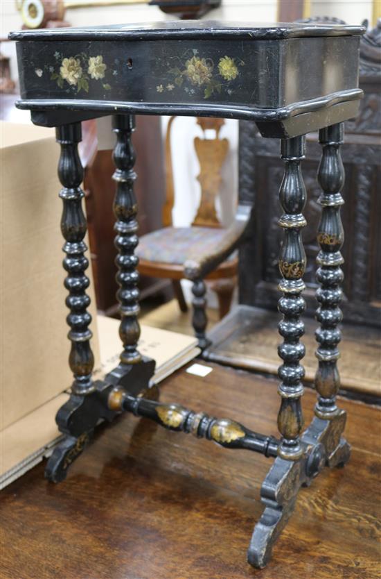 A Victorian papier mache work table, H.67cm